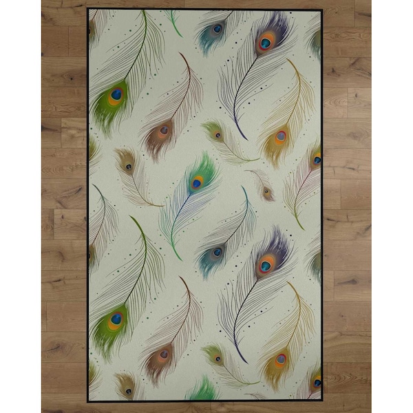 Deerlux Modern Animal Print Living Room Area Rug with Nonslip Backing, Peacock Pattern, 8 x 10 Ft QI003762.L - main